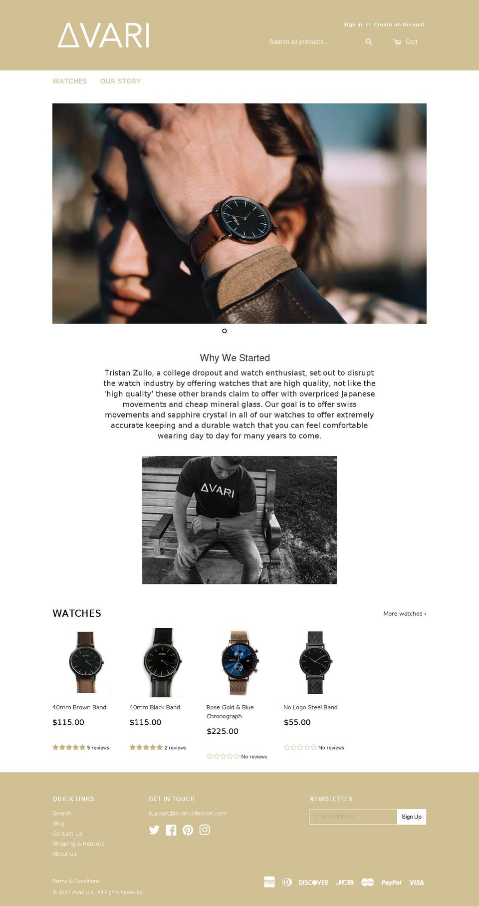 avaricollection.com shopify website screenshot