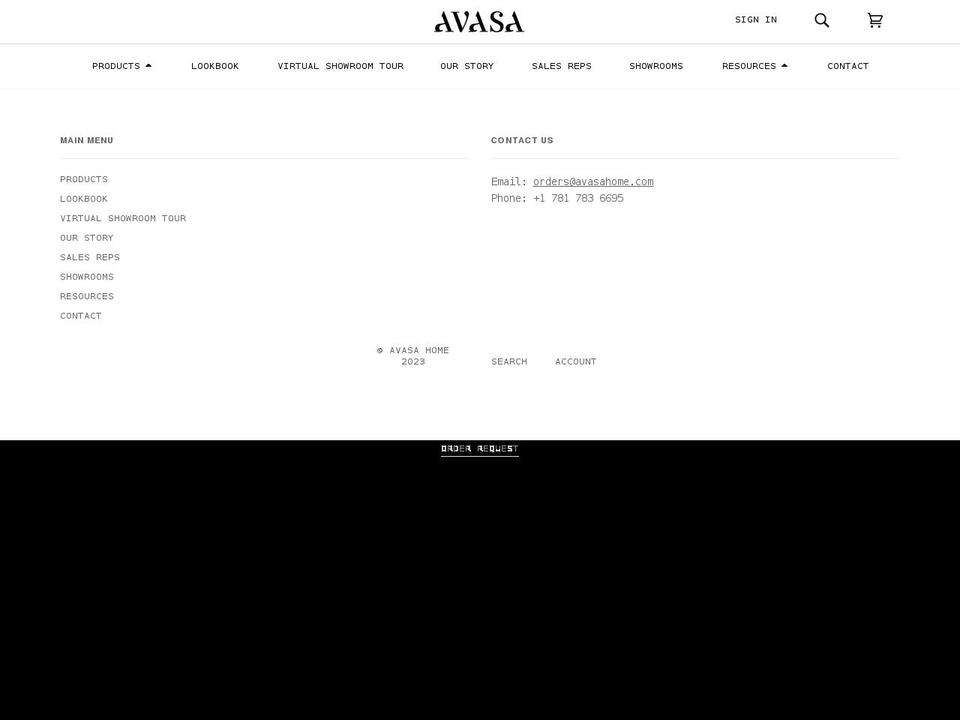 avasahome.com shopify website screenshot