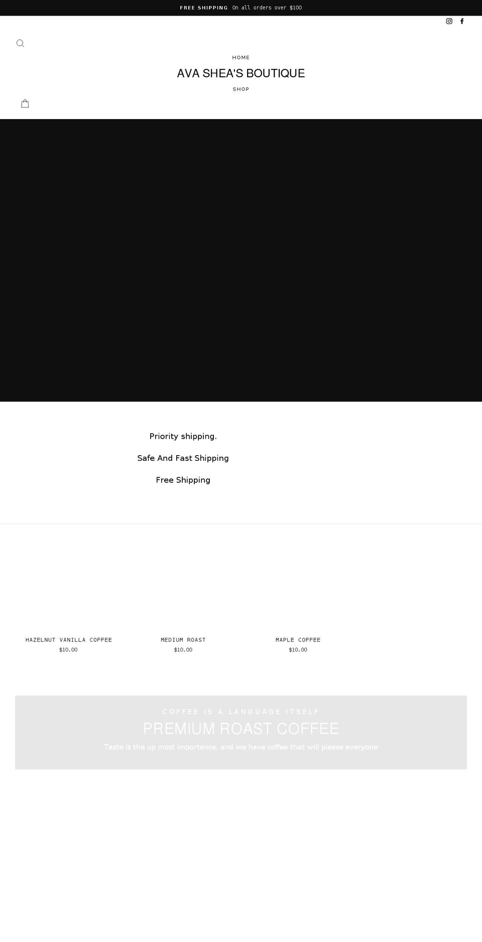 avasheasboutique.com shopify website screenshot