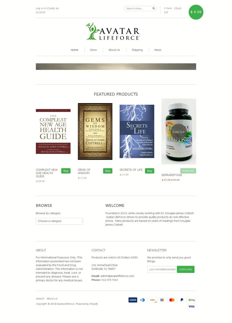 avatarlifeforce.com — Shopify storefront screenshot
