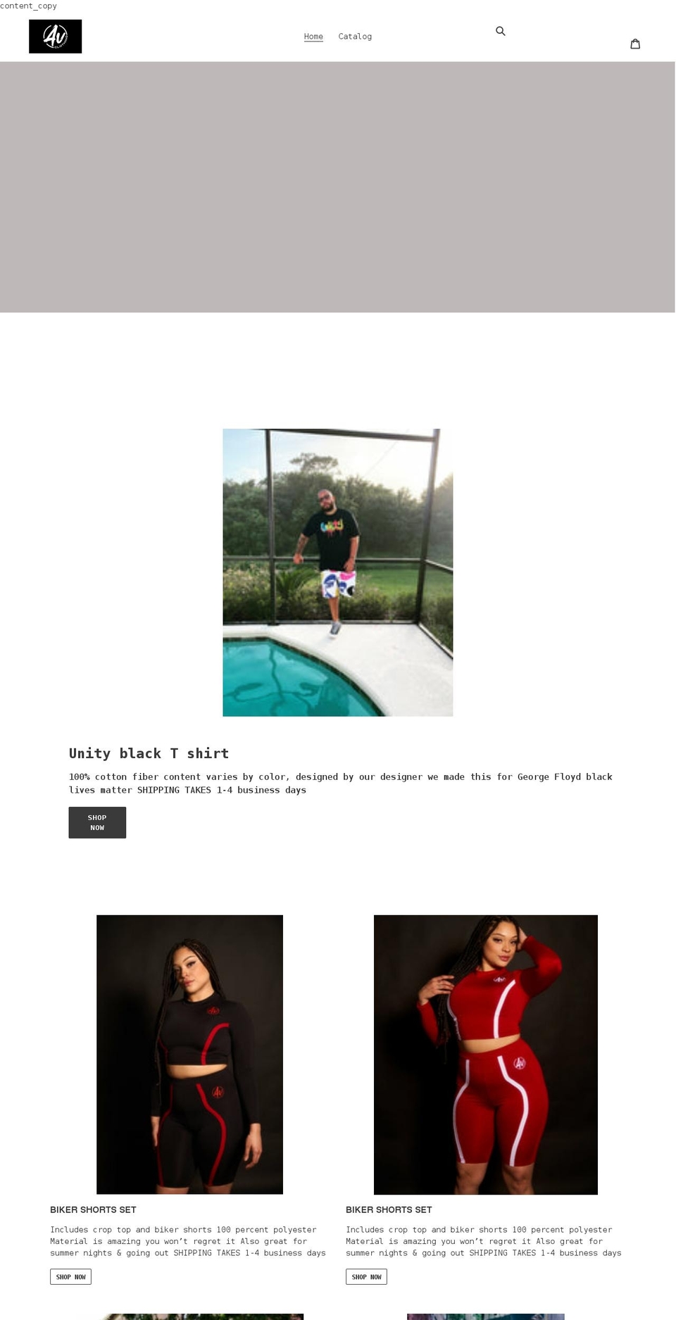 avclothing.net shopify website screenshot