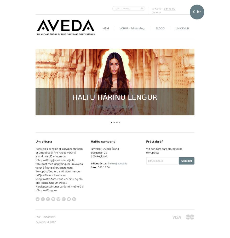 aveda.is shopify website screenshot