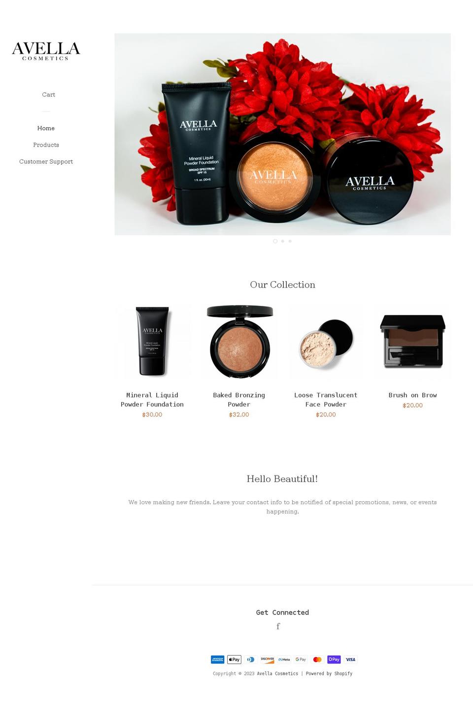 avellacosmetics.com shopify website screenshot