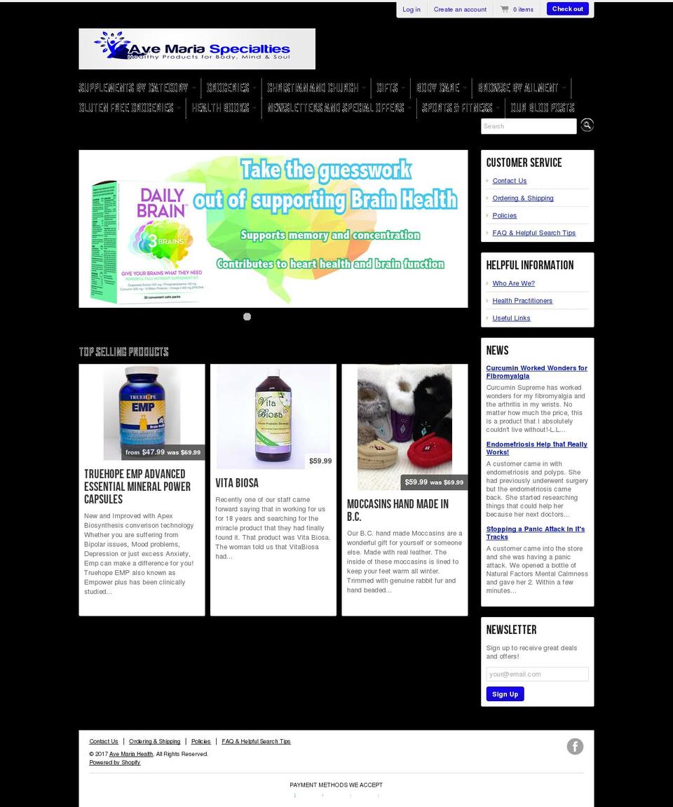 avemariahealth.com shopify website screenshot