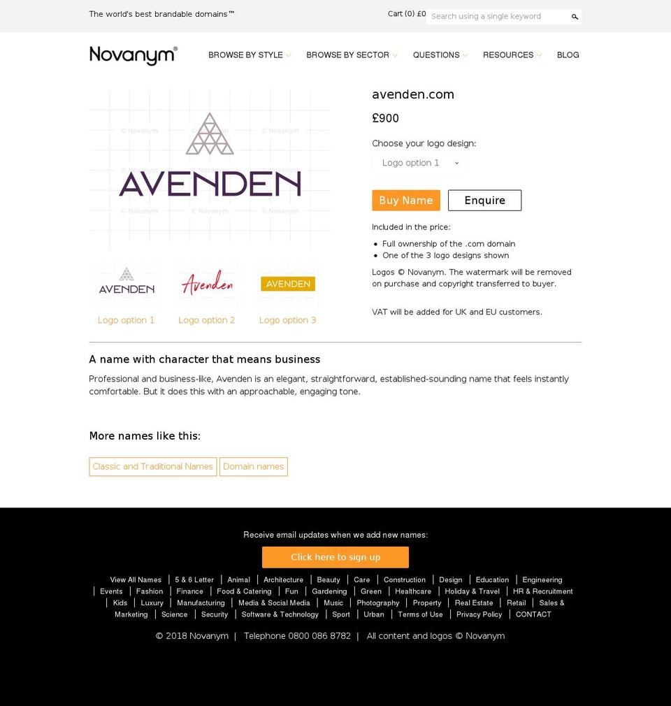 avenden.com shopify website screenshot