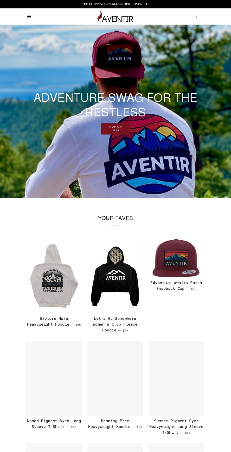 aventirapparel.com shopify website screenshot