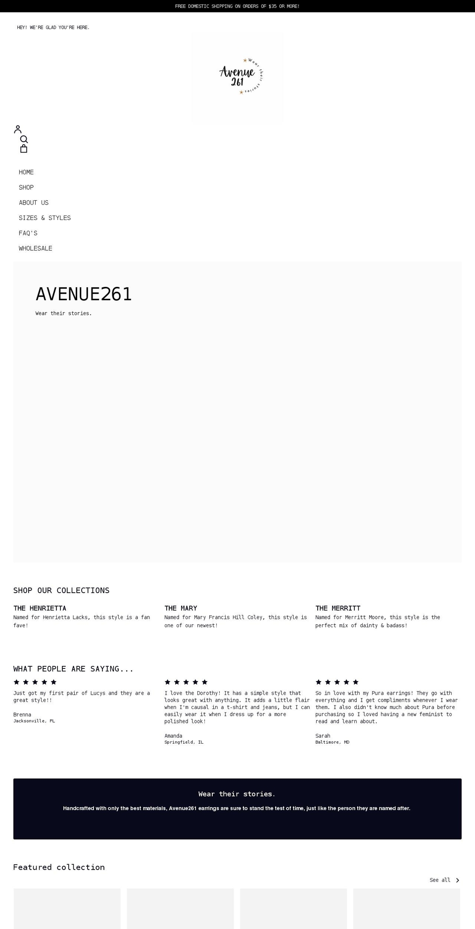 avenue261.com shopify website screenshot