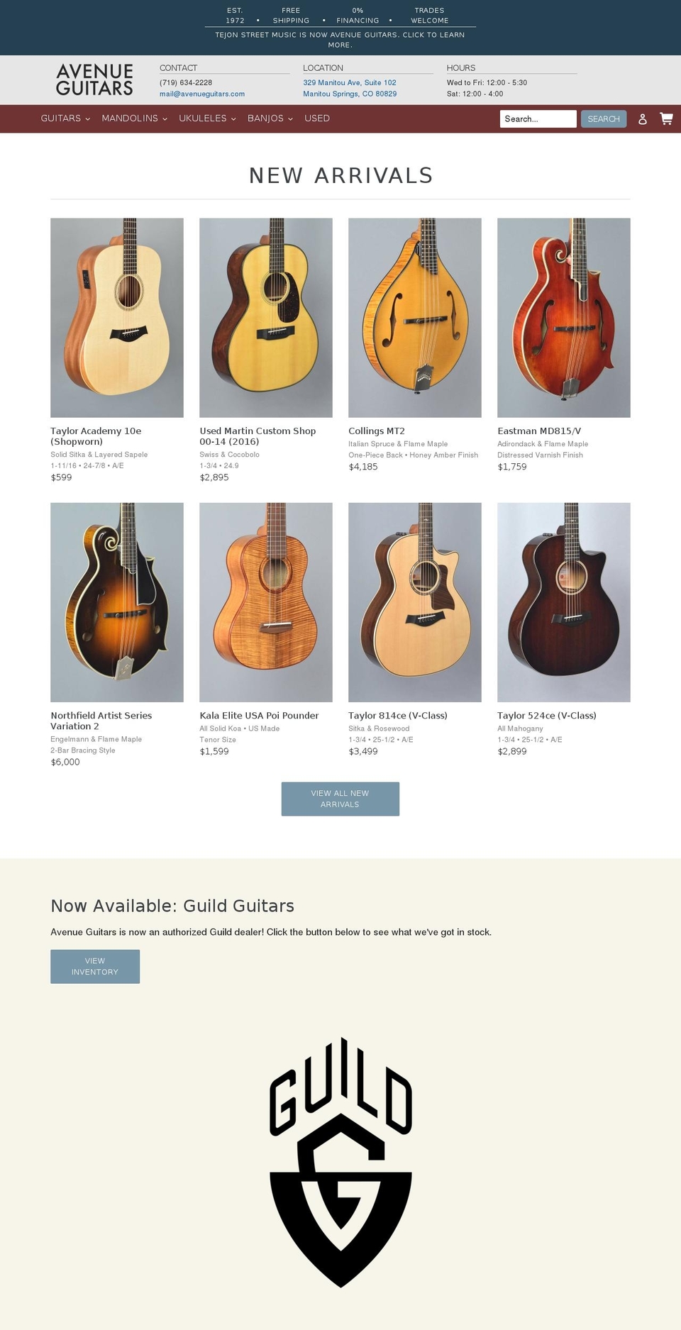 avenueguitars.com shopify website screenshot