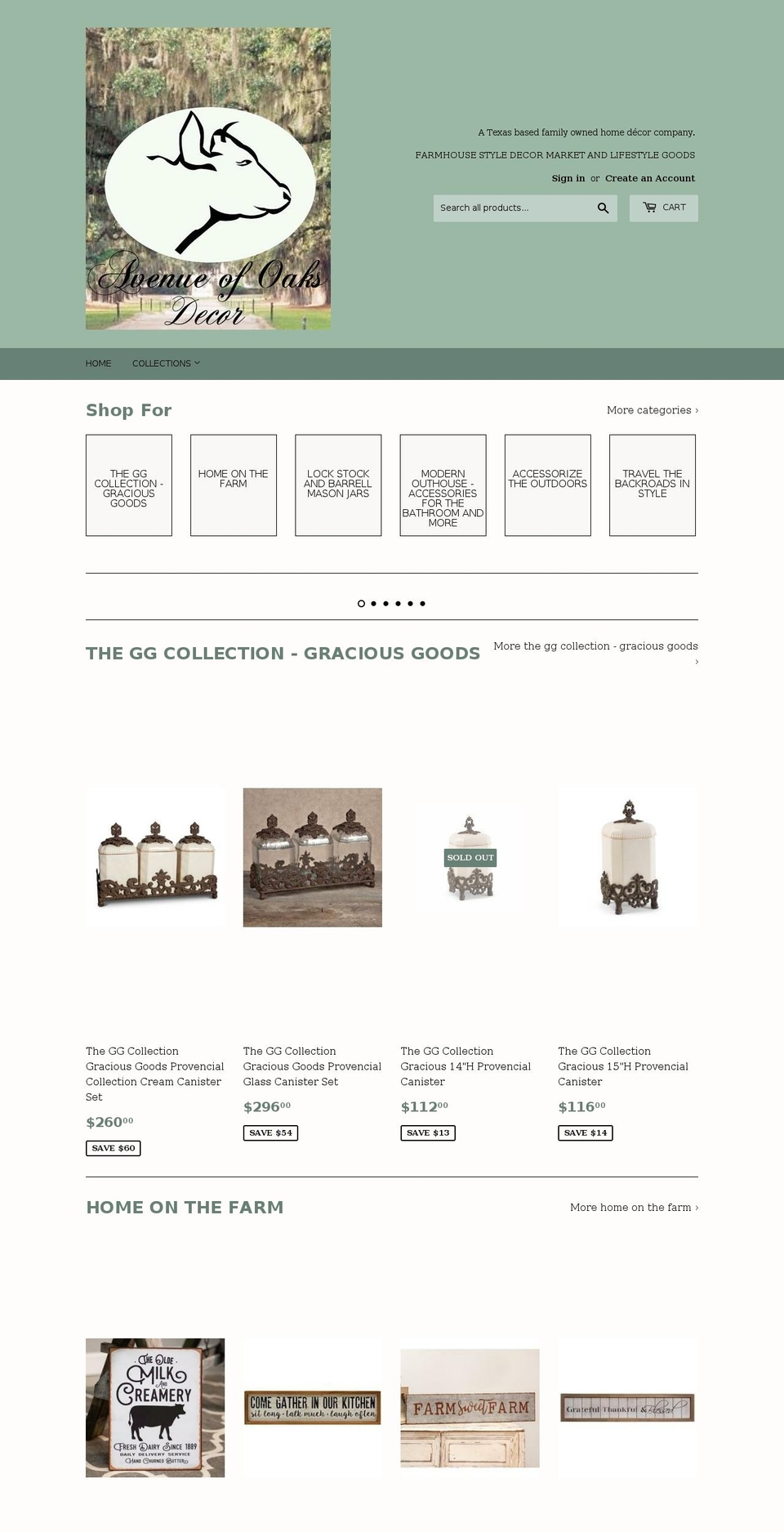 avenueofoaksdecor.com shopify website screenshot