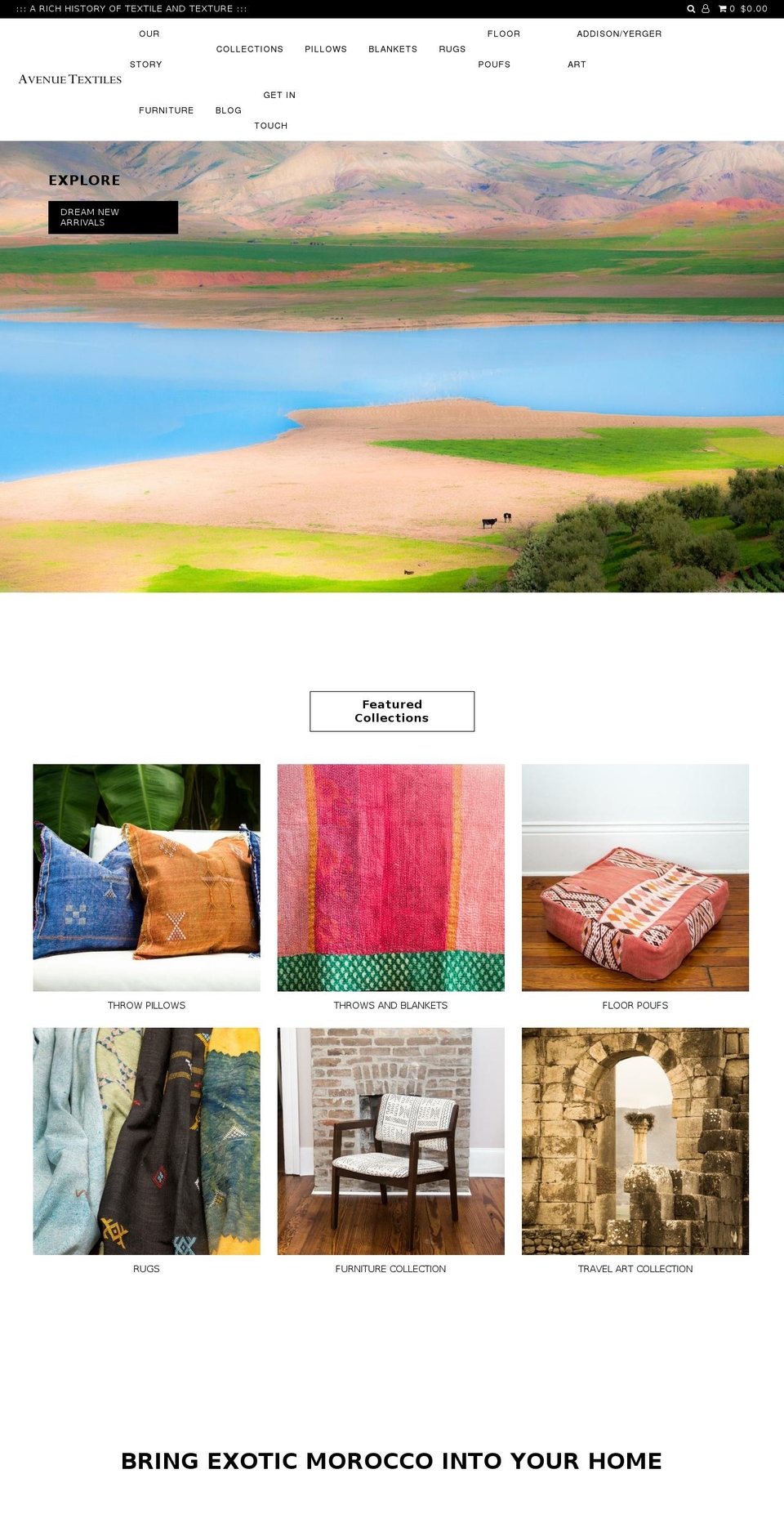 avenuetextile.com — Shopify storefront screenshot