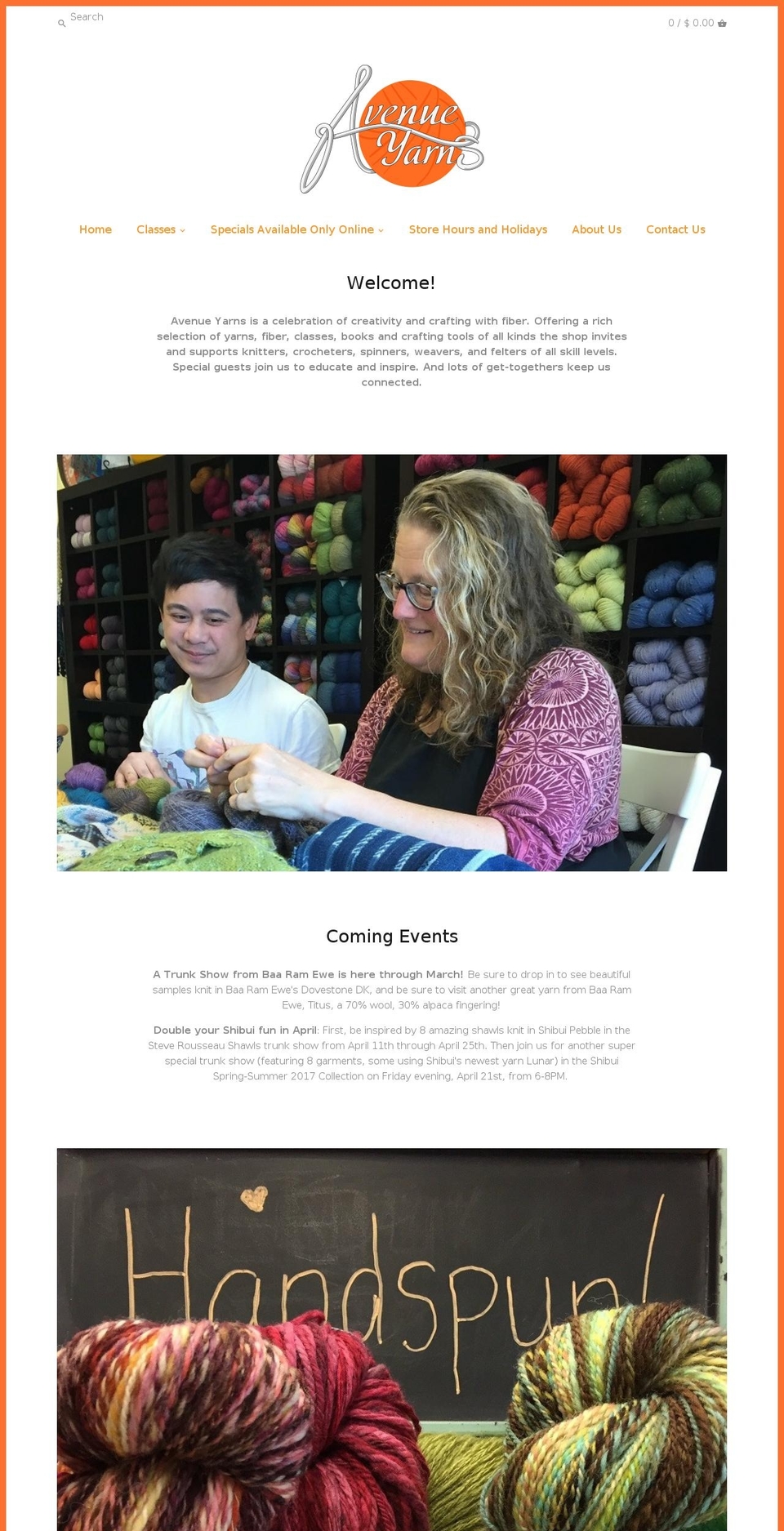 avenueyarns.com shopify website screenshot