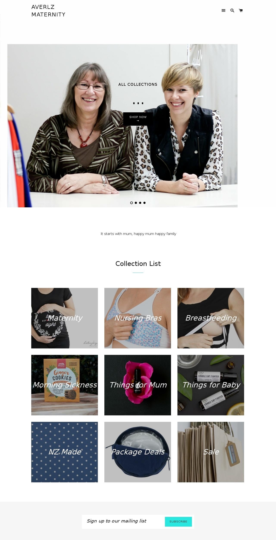 averlzmaternity.com shopify website screenshot