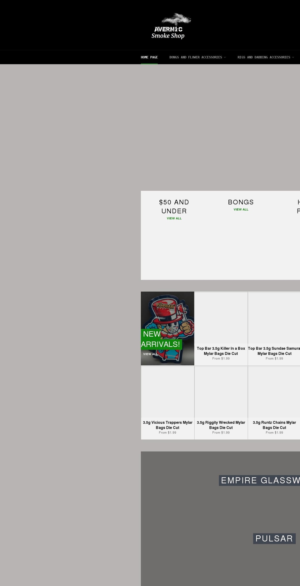 avernicsmokeshop.com shopify website screenshot