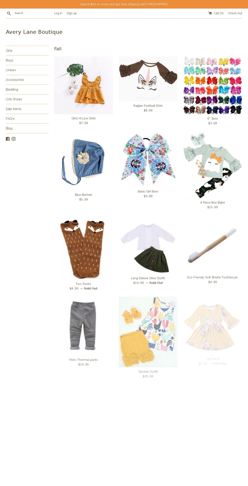 averylaneboutique.com — Shopify storefront screenshot