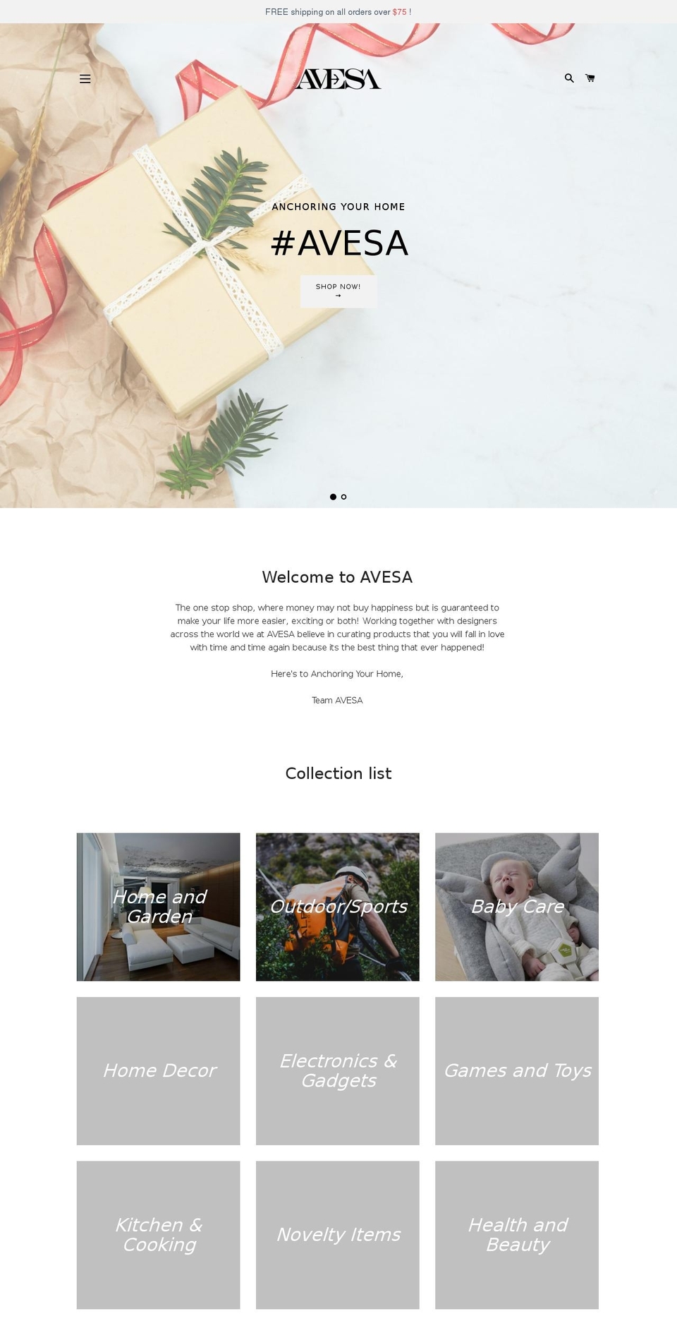 avesa.co shopify website screenshot