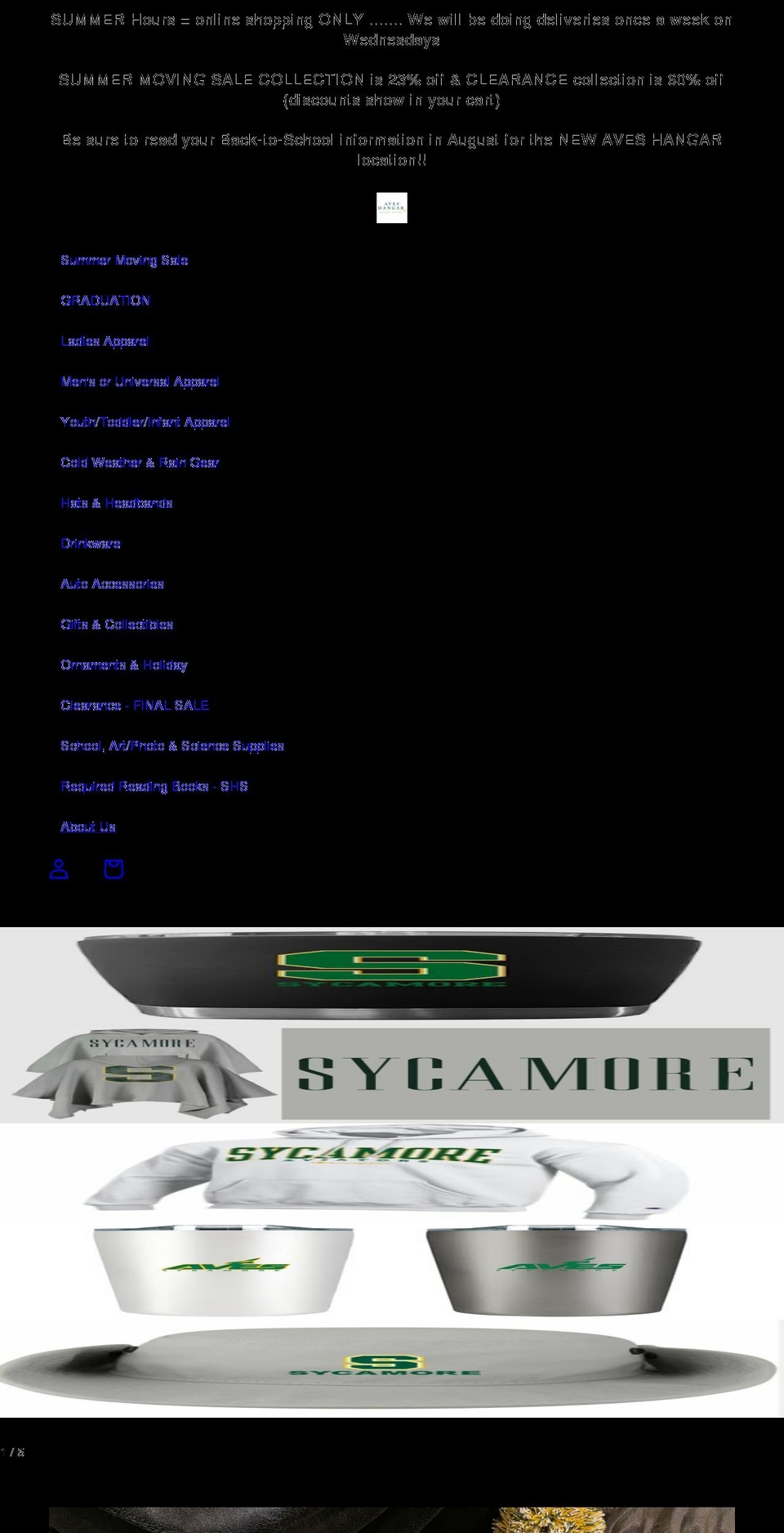 aveshangar.com shopify website screenshot