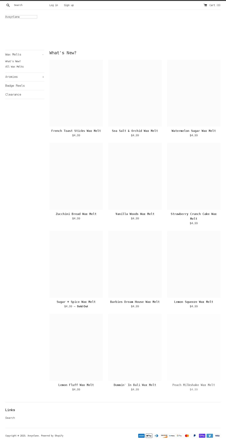 aveynlane.com shopify website screenshot