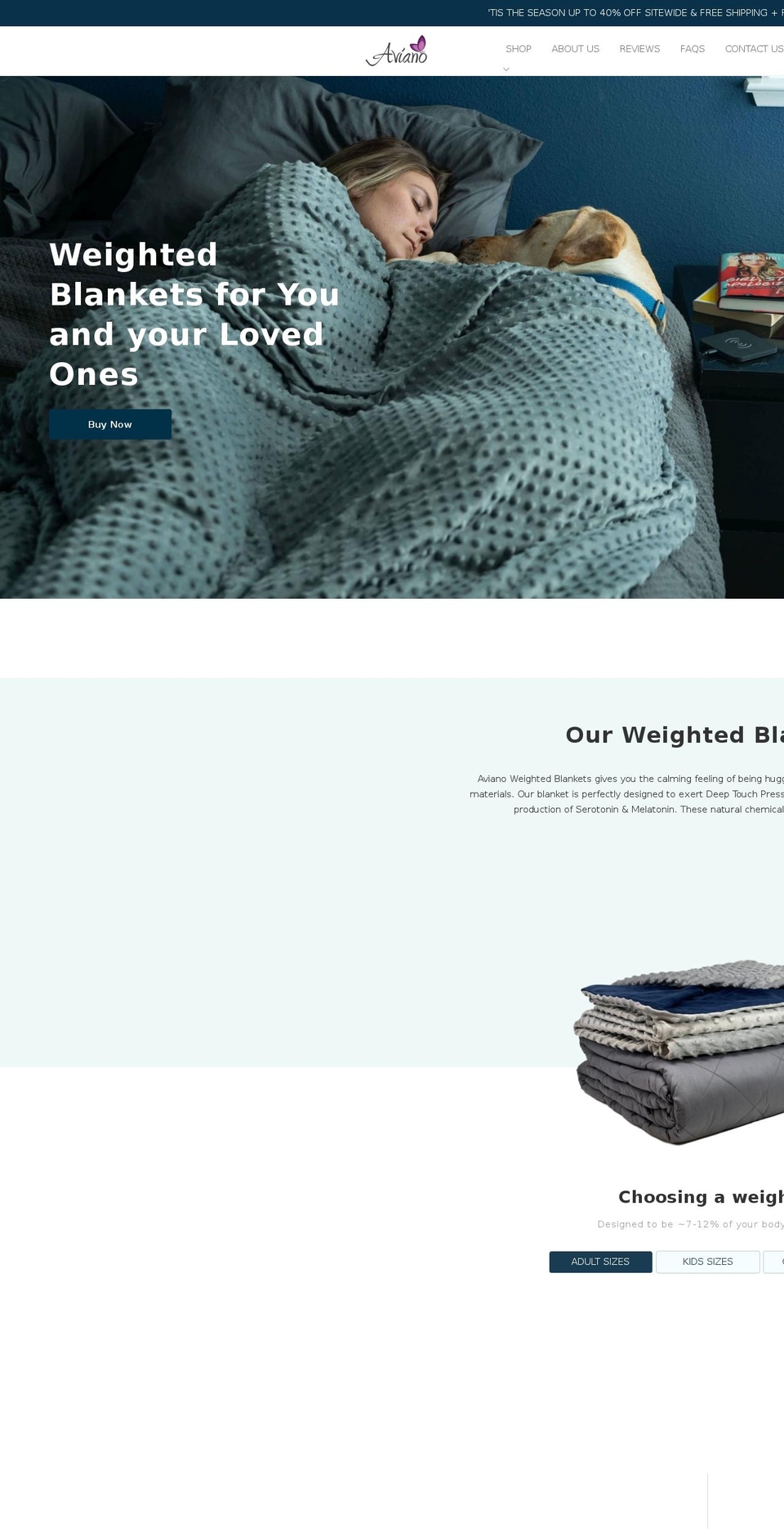 avianoblankets.com shopify website screenshot