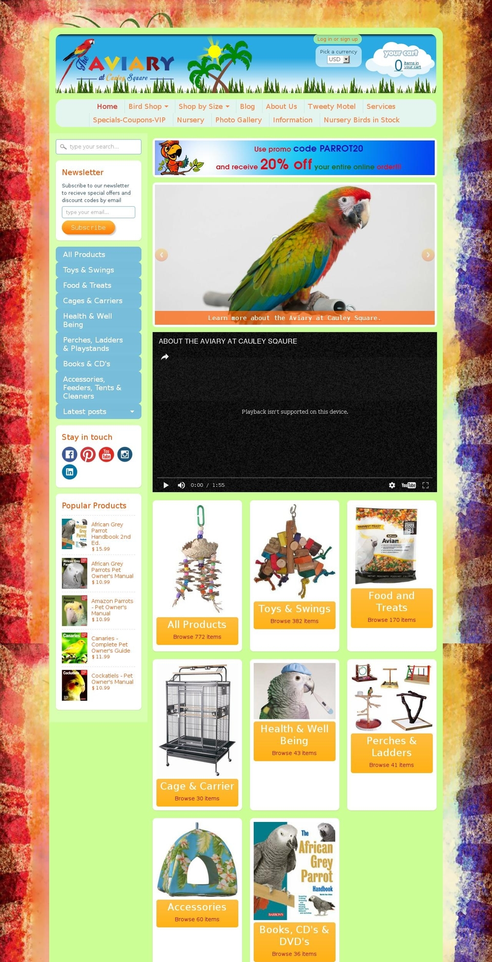 aviarybirdshop.com shopify website screenshot