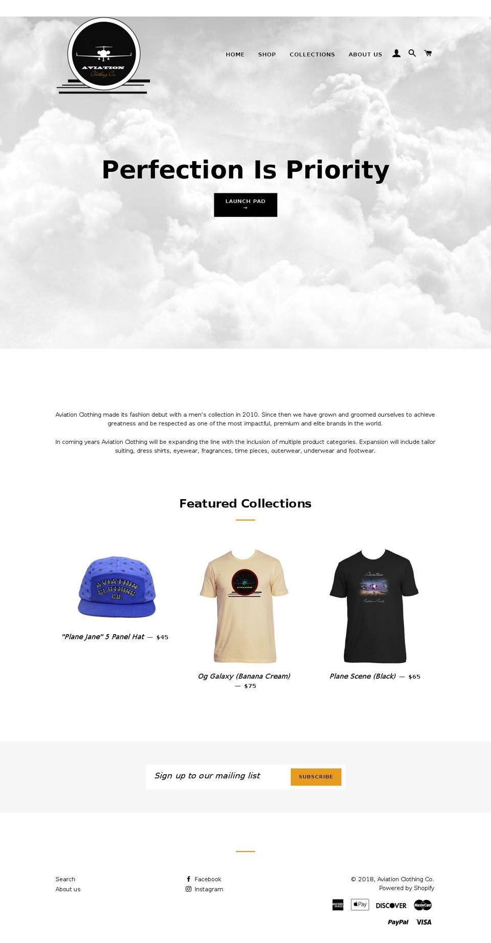 aviationclothingco.com — Shopify storefront screenshot