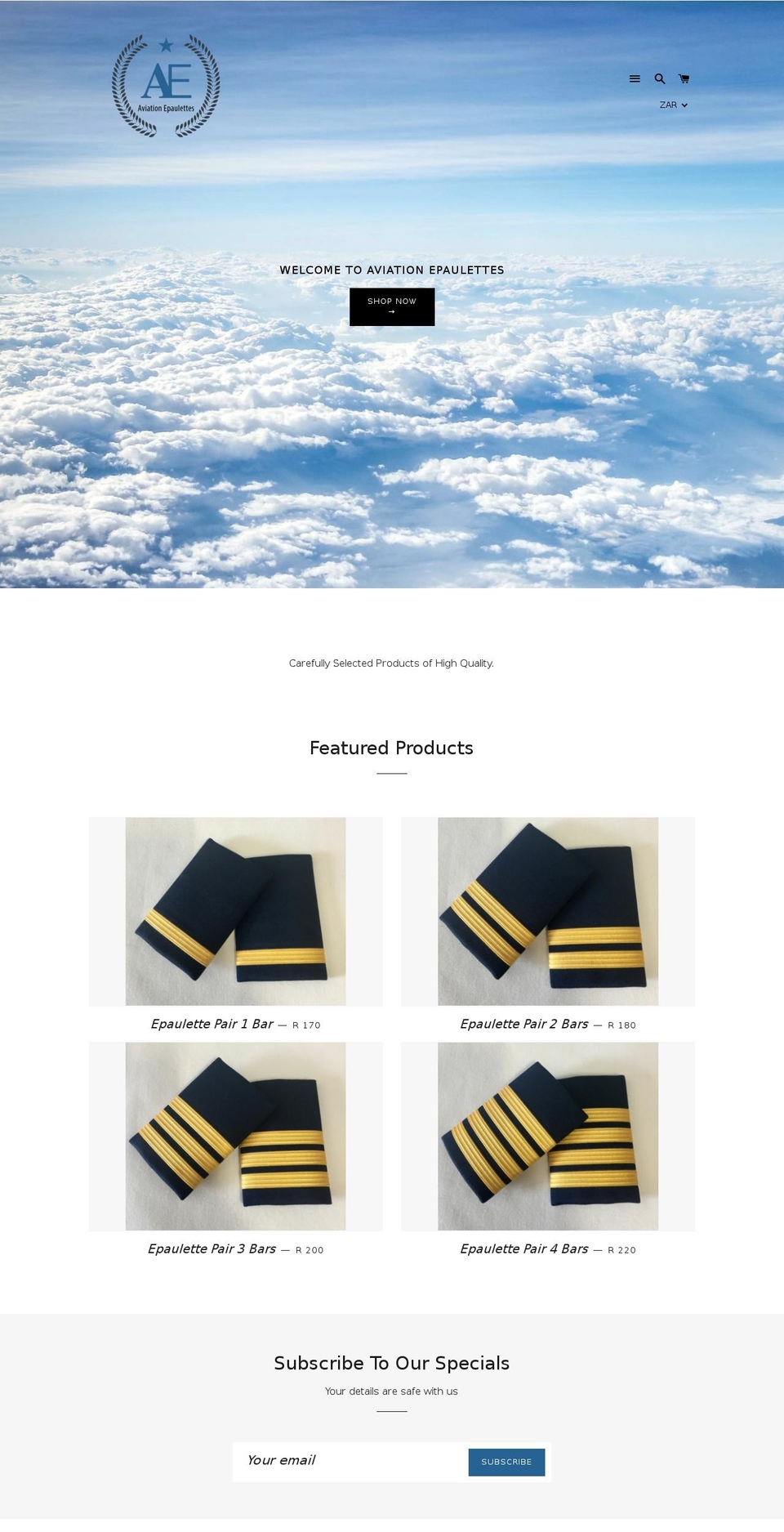 aviationepaulettes.com — Shopify storefront screenshot