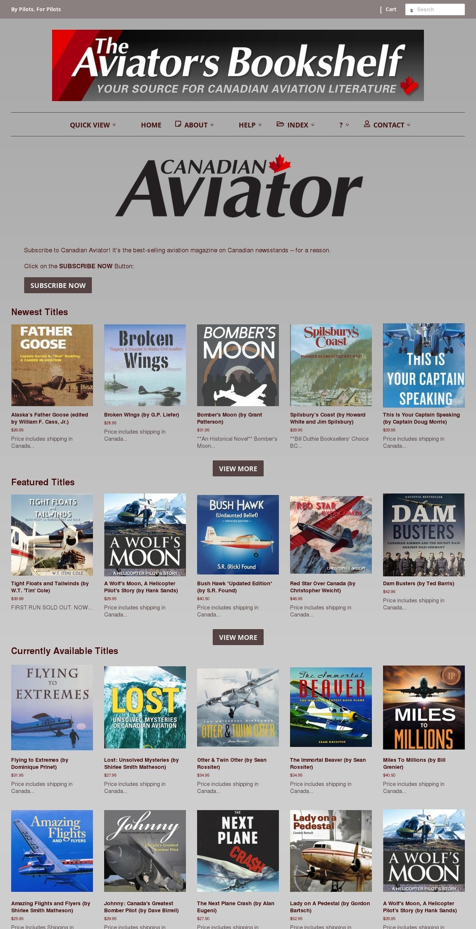 aviatorsbookshelf.ca shopify website screenshot