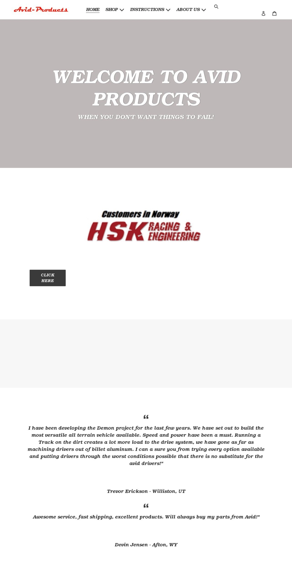 avid-products.com shopify website screenshot