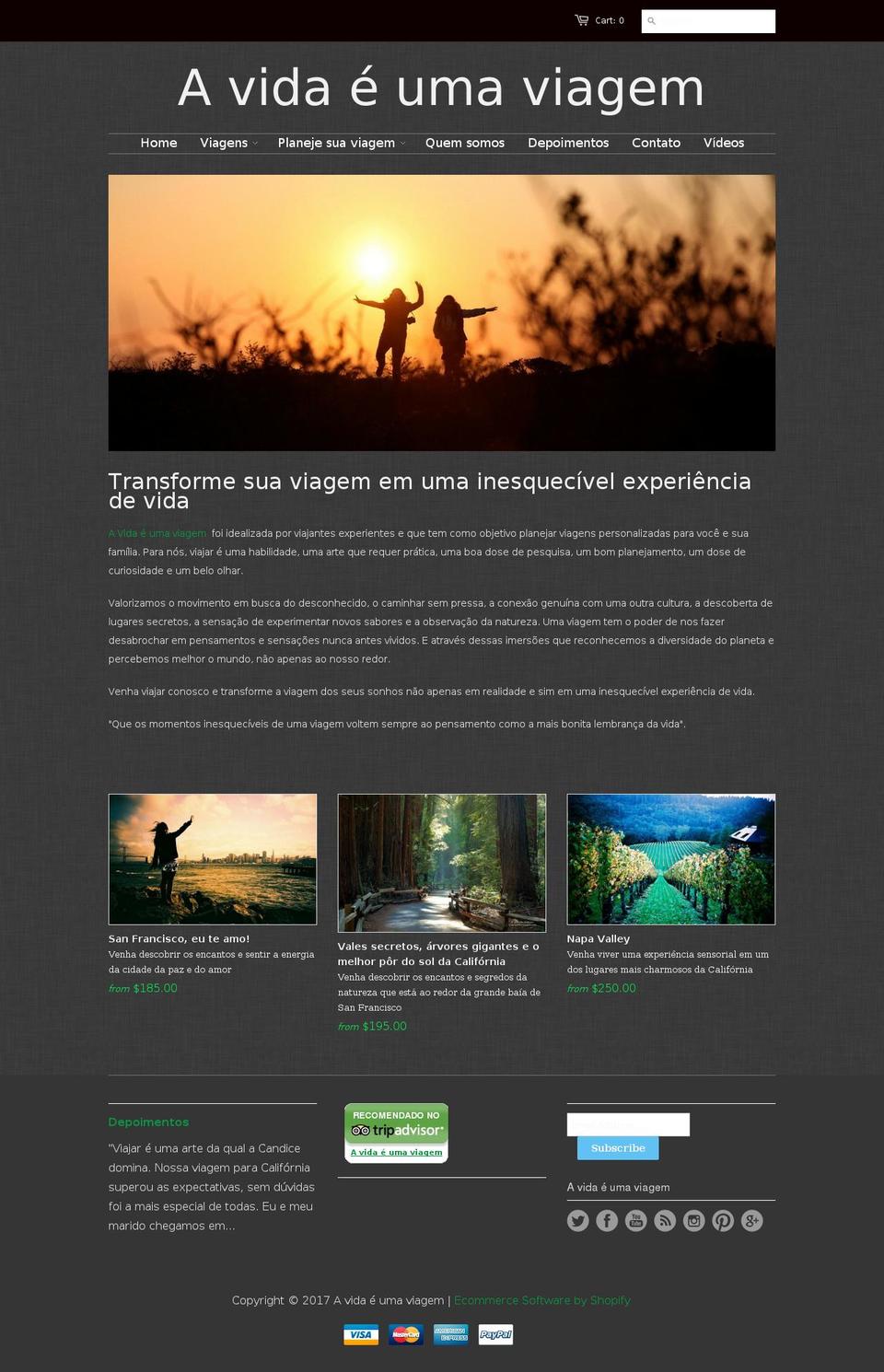 avidaeumaviagem.org shopify website screenshot