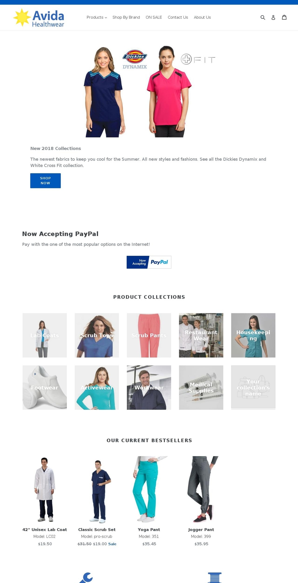 avidahealthwear.com shopify website screenshot