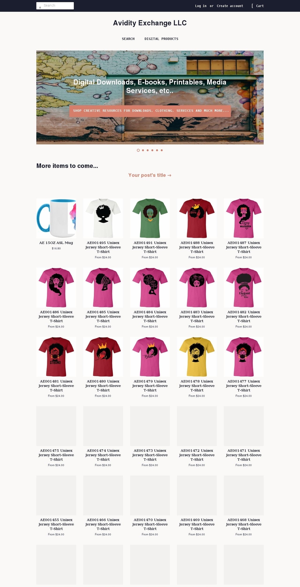 avidityexchange.com — Shopify storefront screenshot
