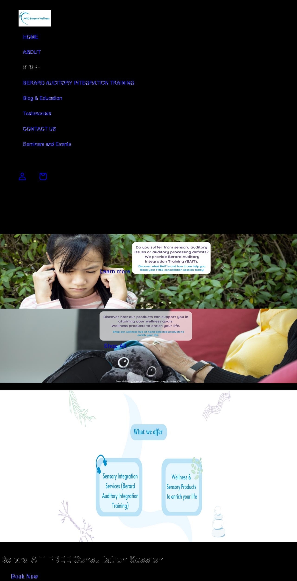 avidsensorywellness.com shopify website screenshot