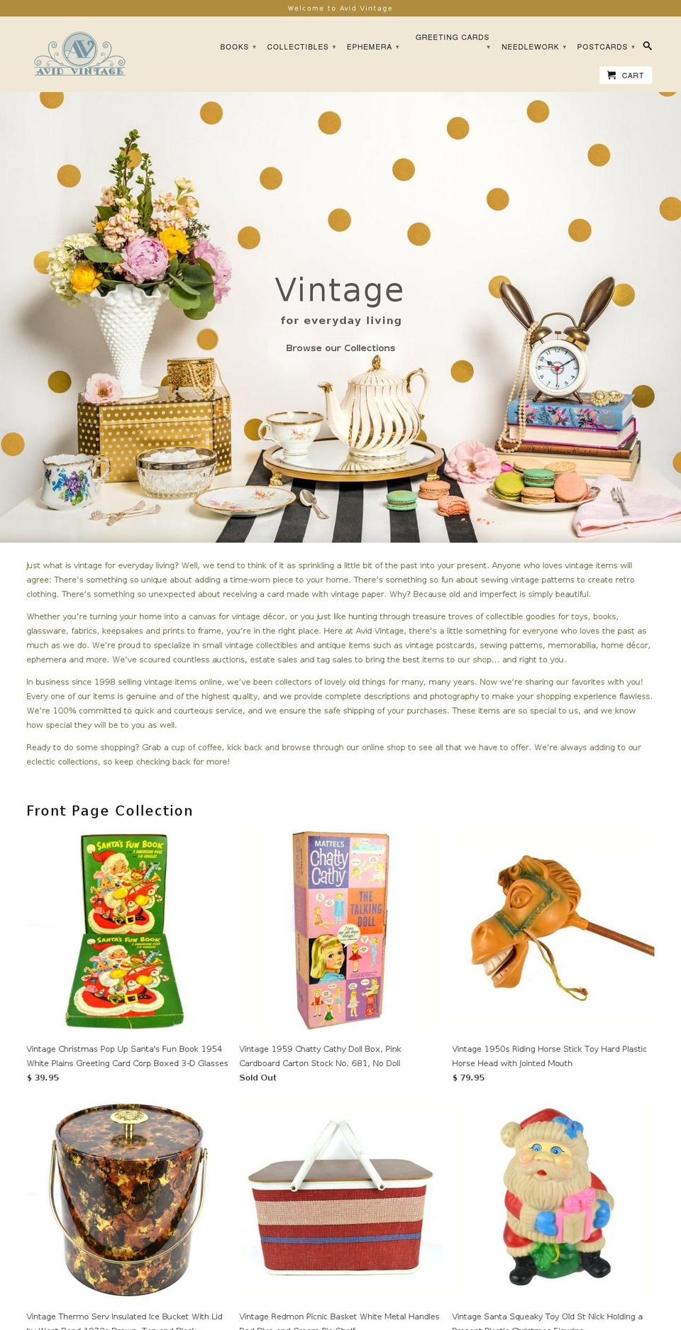 avidvintage.com shopify website screenshot