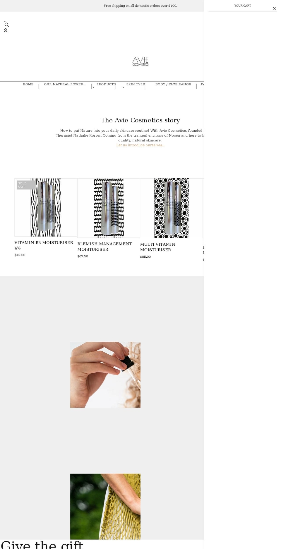 aviecosmetics.com shopify website screenshot