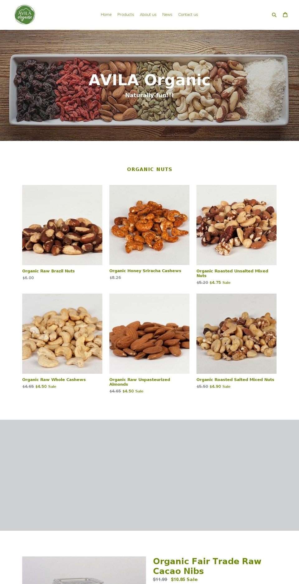 avilaorganic.com — Shopify storefront screenshot
