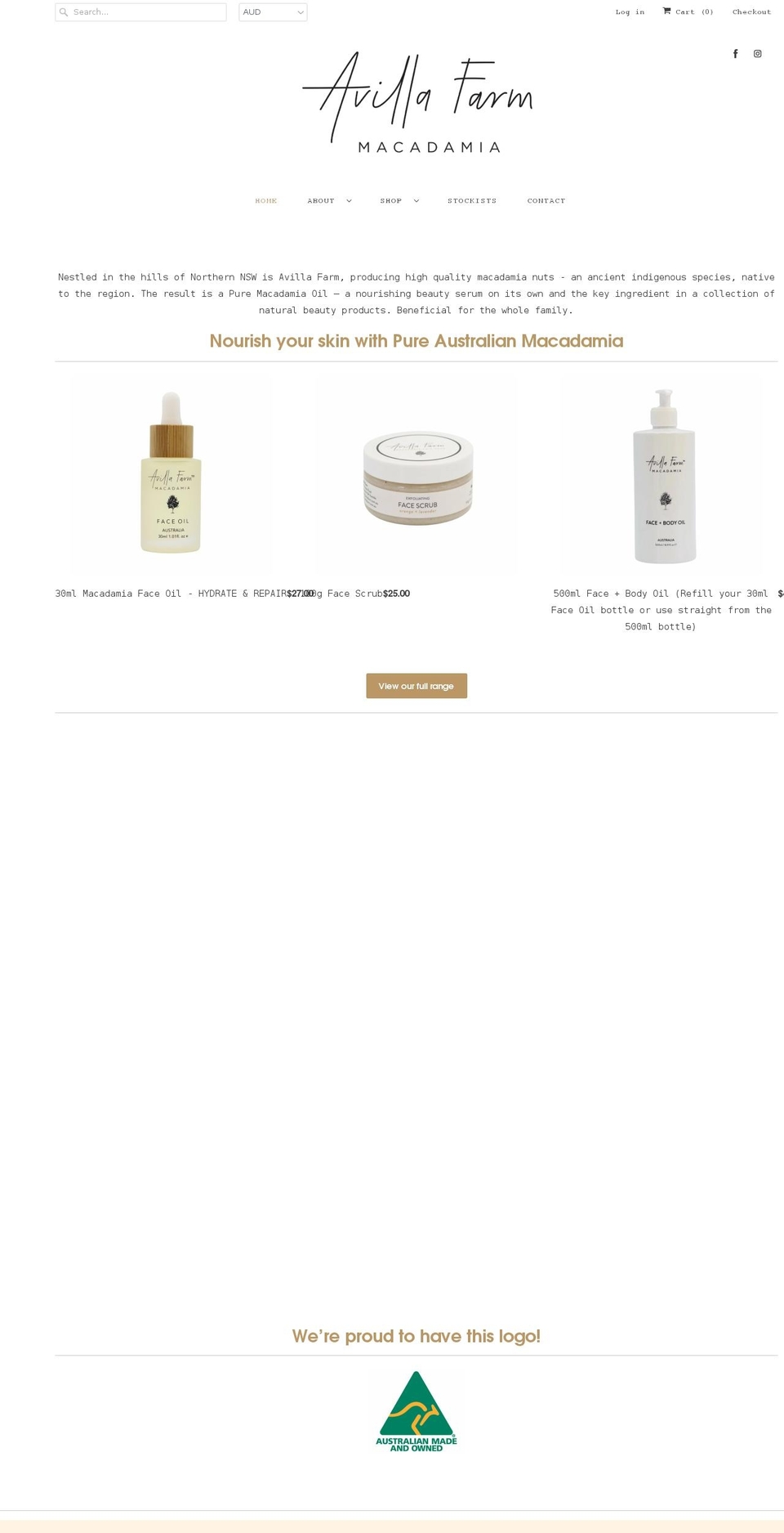 avillafarm.com.au shopify website screenshot