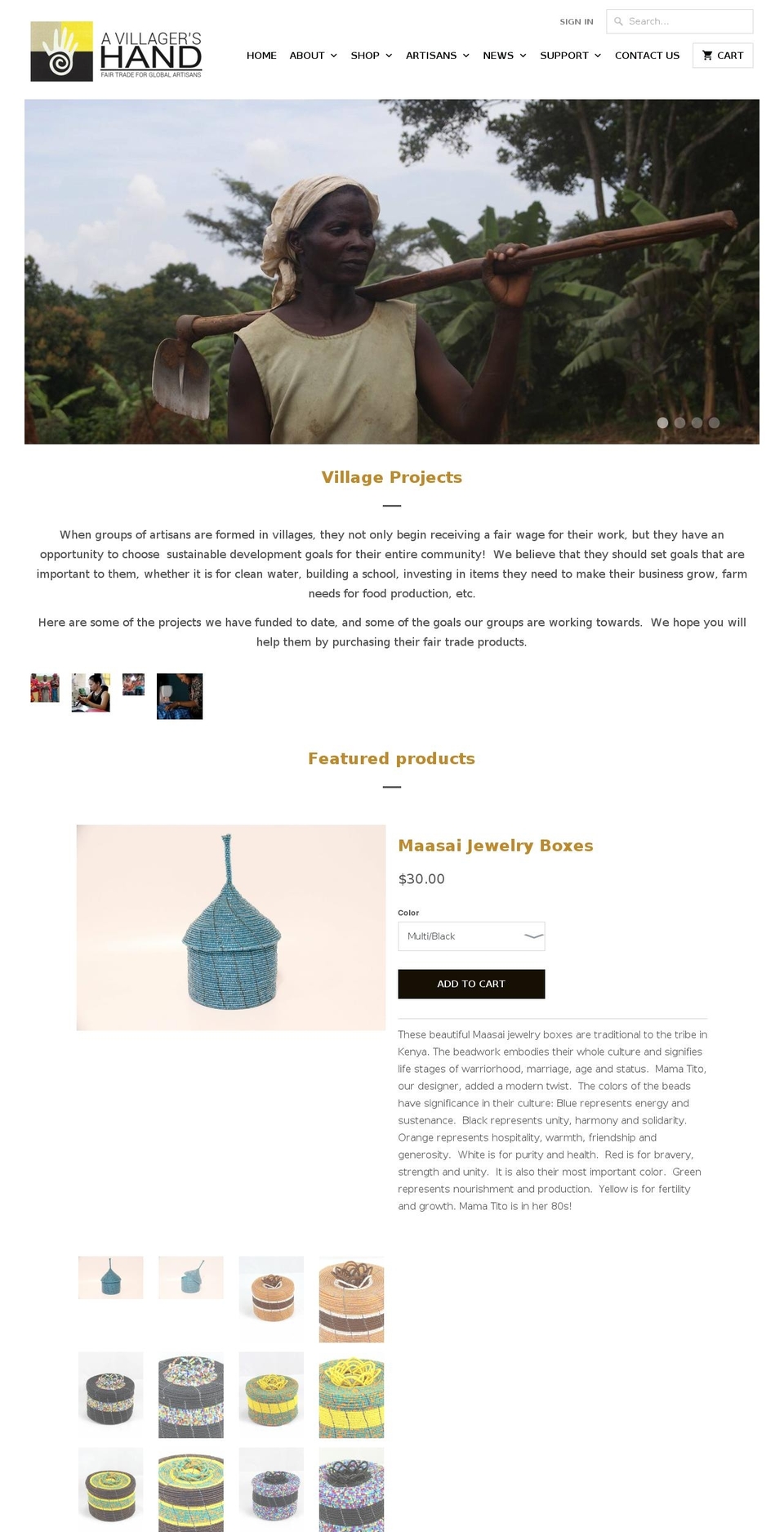 avillagershand.com shopify website screenshot
