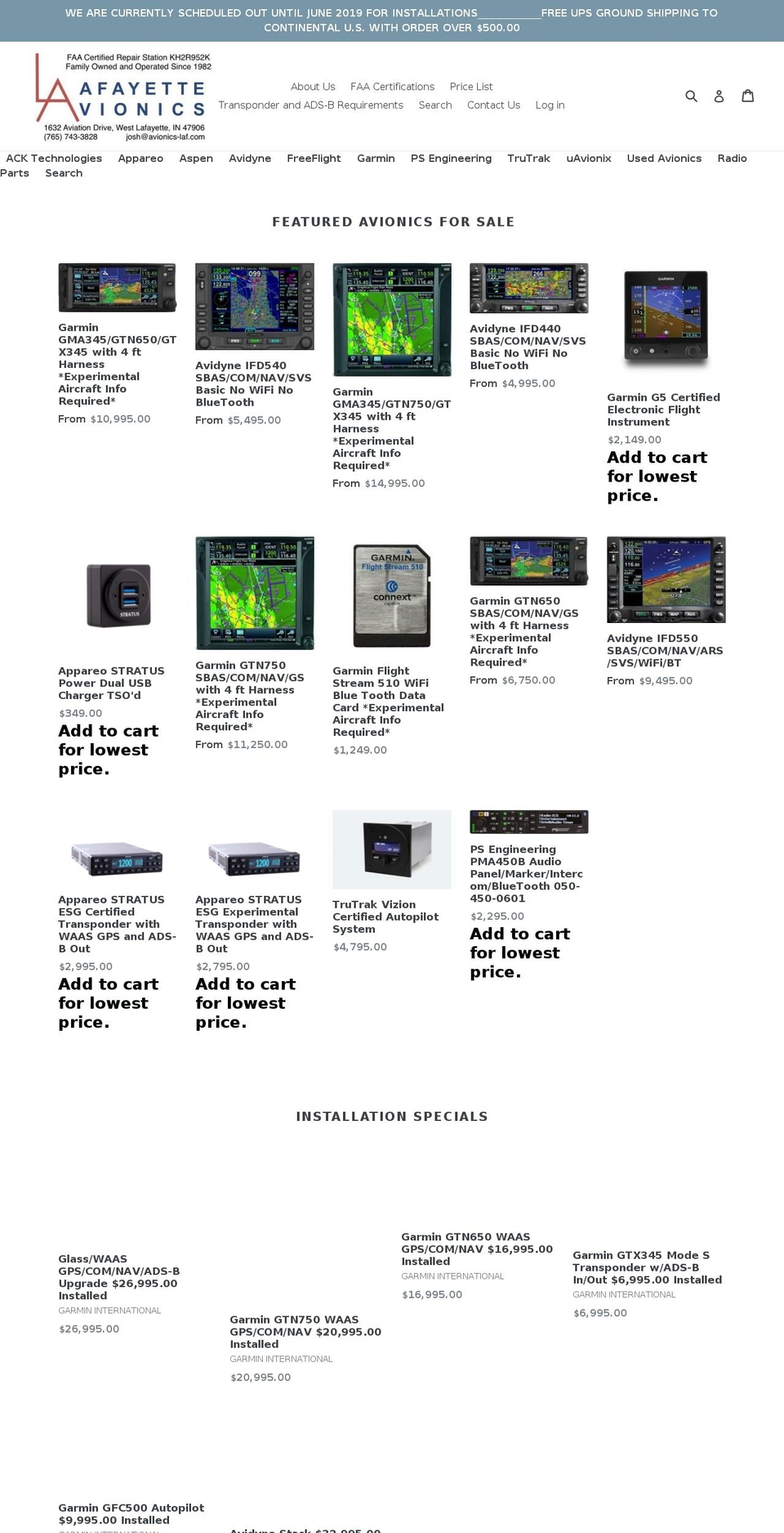 StoreFront Shopify theme site example avionics-laf.com