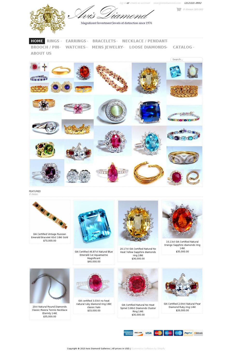 avisdiamonds.com shopify website screenshot