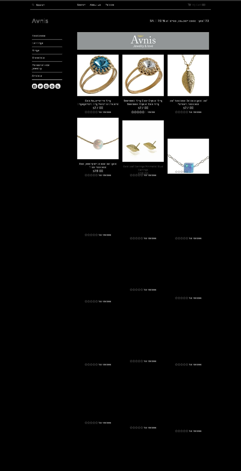 avnisjewelry.com shopify website screenshot
