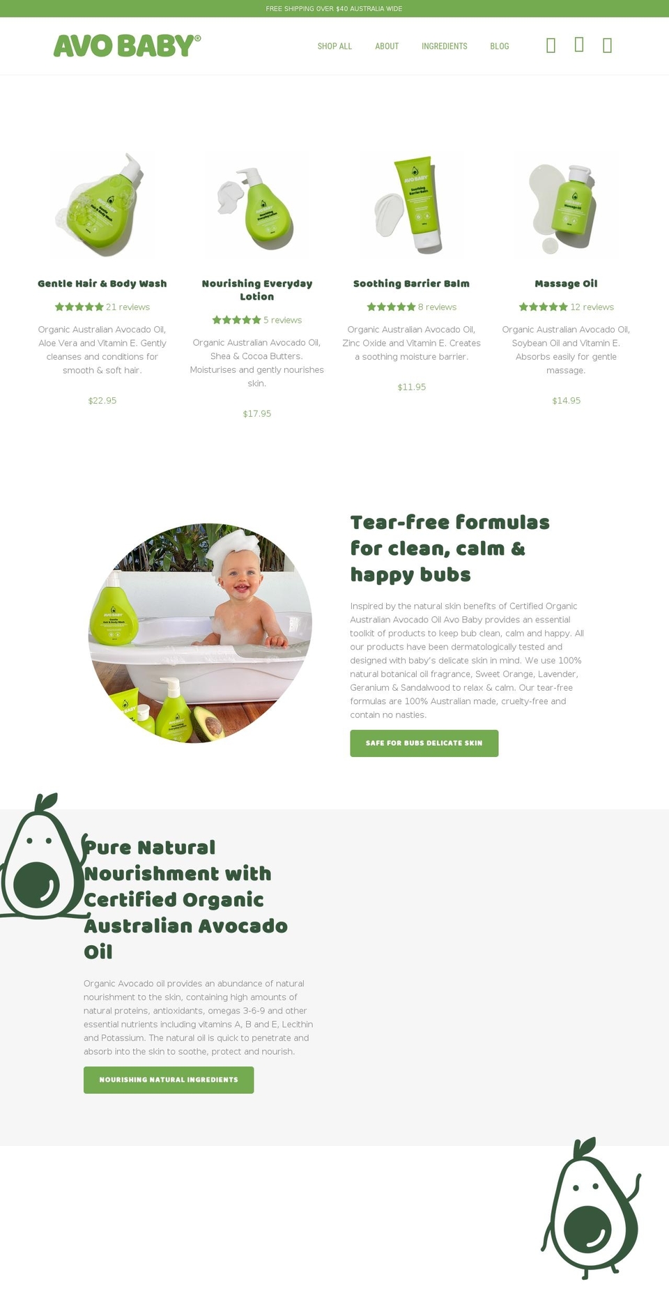 avobaby.com.au shopify website screenshot