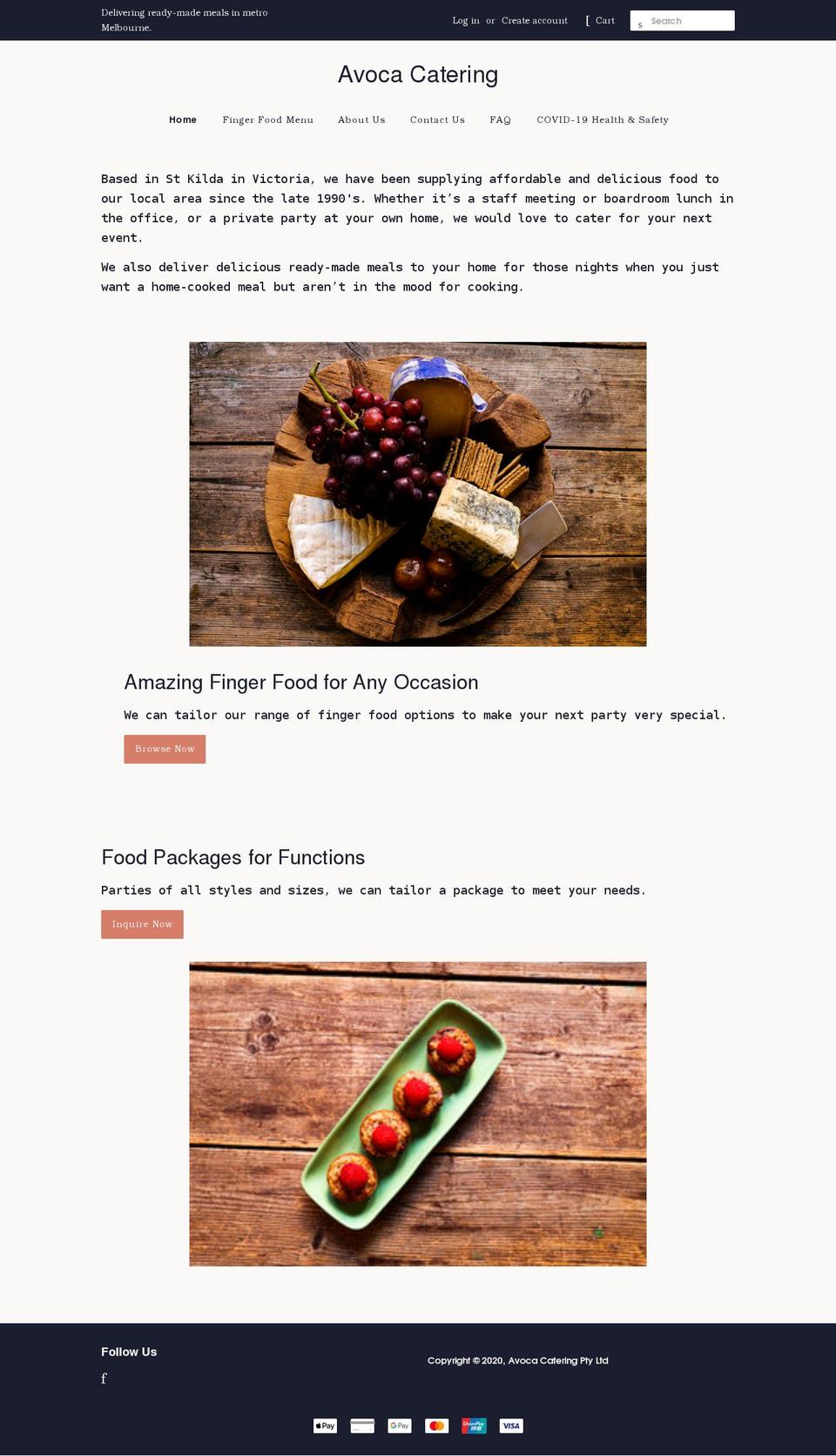 avocacatering.com.au shopify website screenshot