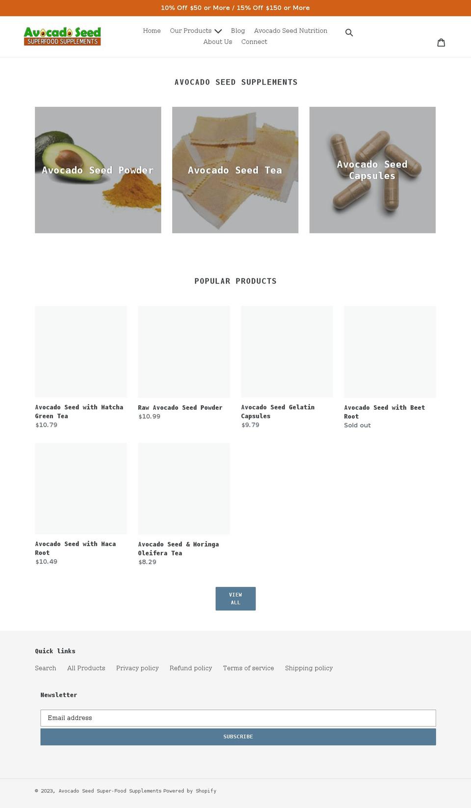 avocadoseedsupplements.com shopify website screenshot