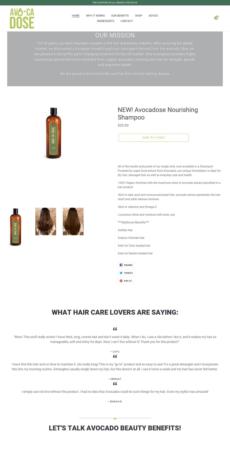 avocadosehair.com shopify website screenshot