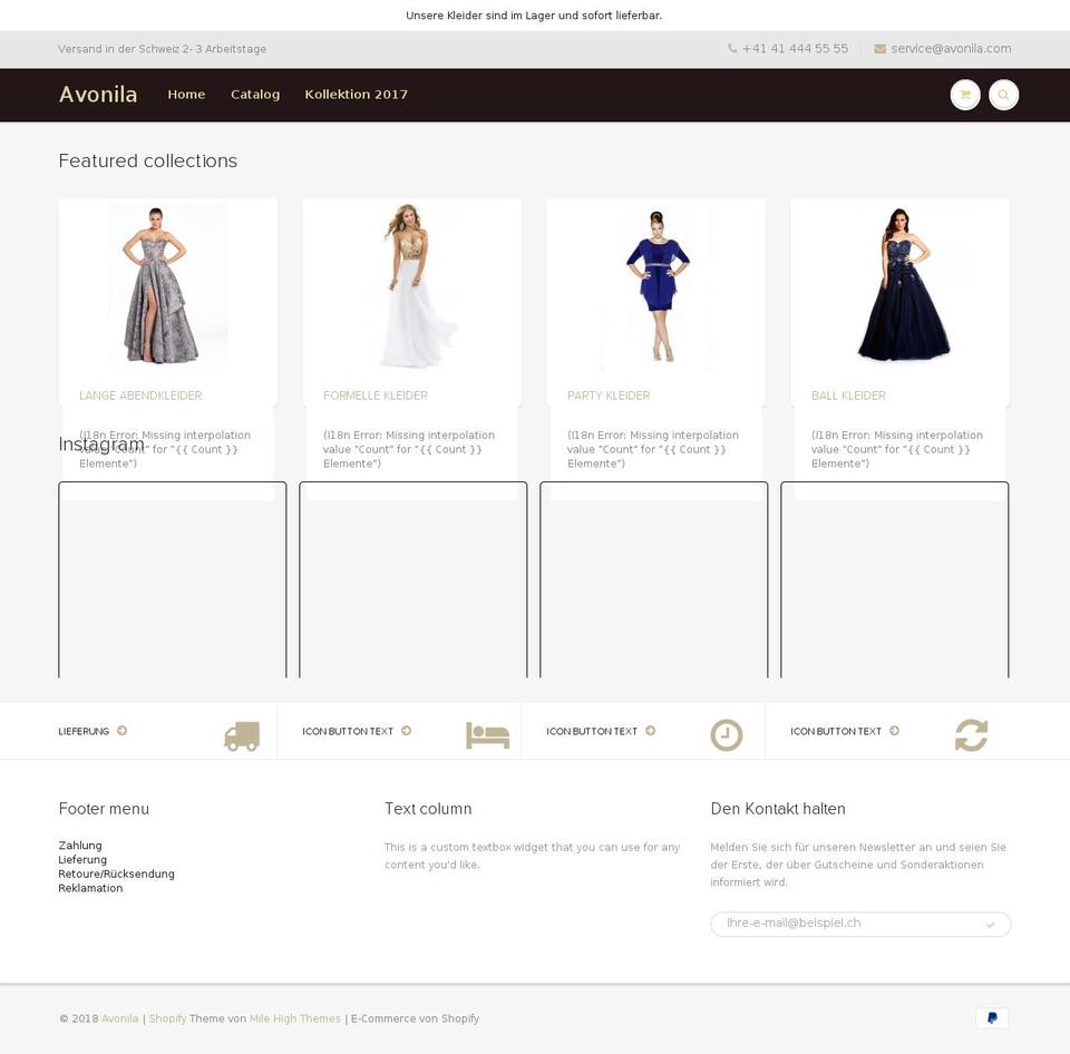 avonila.ch shopify website screenshot