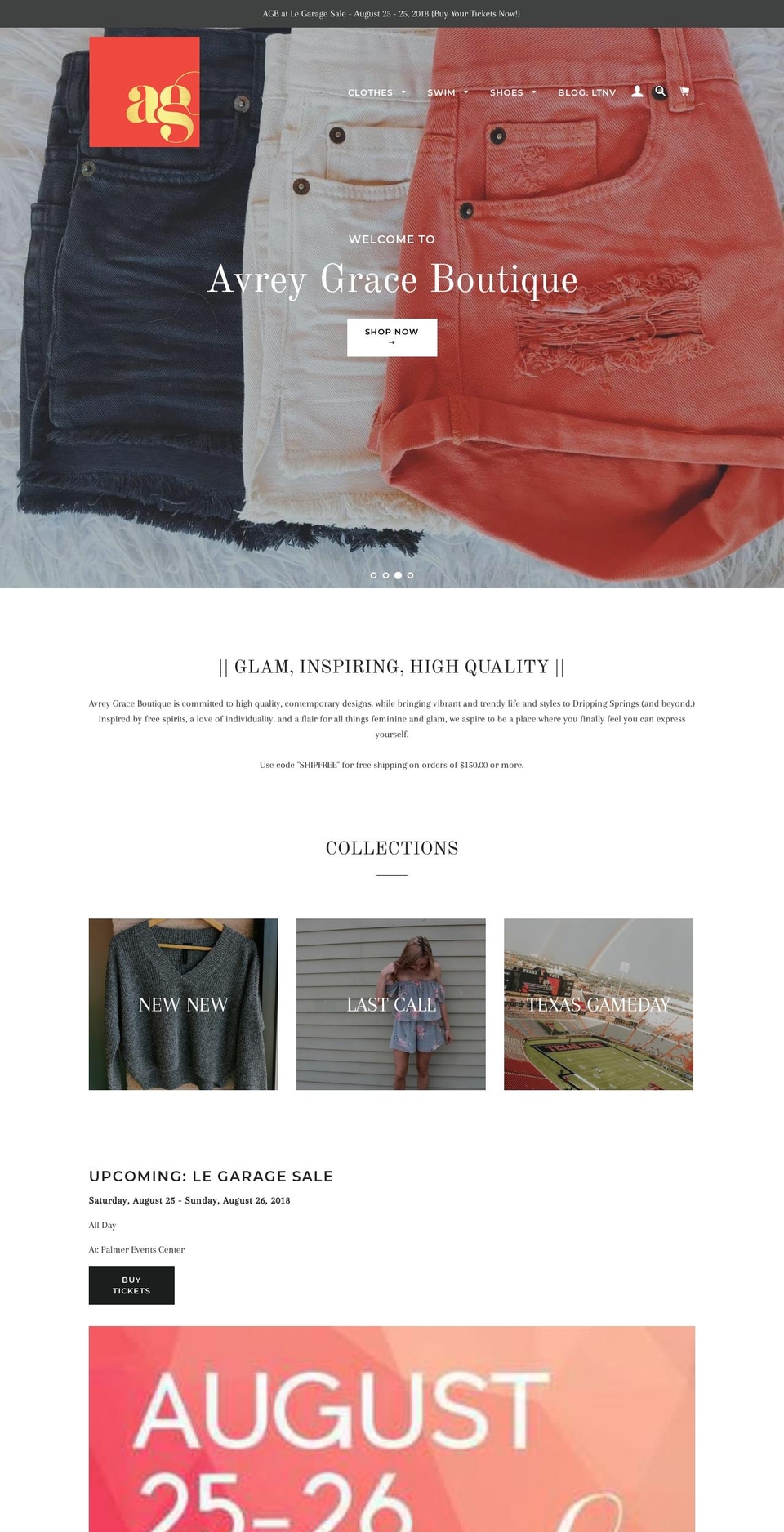 avreygraceboutique.com — Shopify storefront screenshot