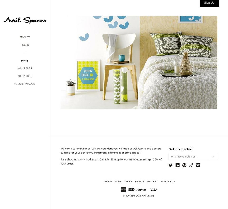 avrilspaces.com shopify website screenshot