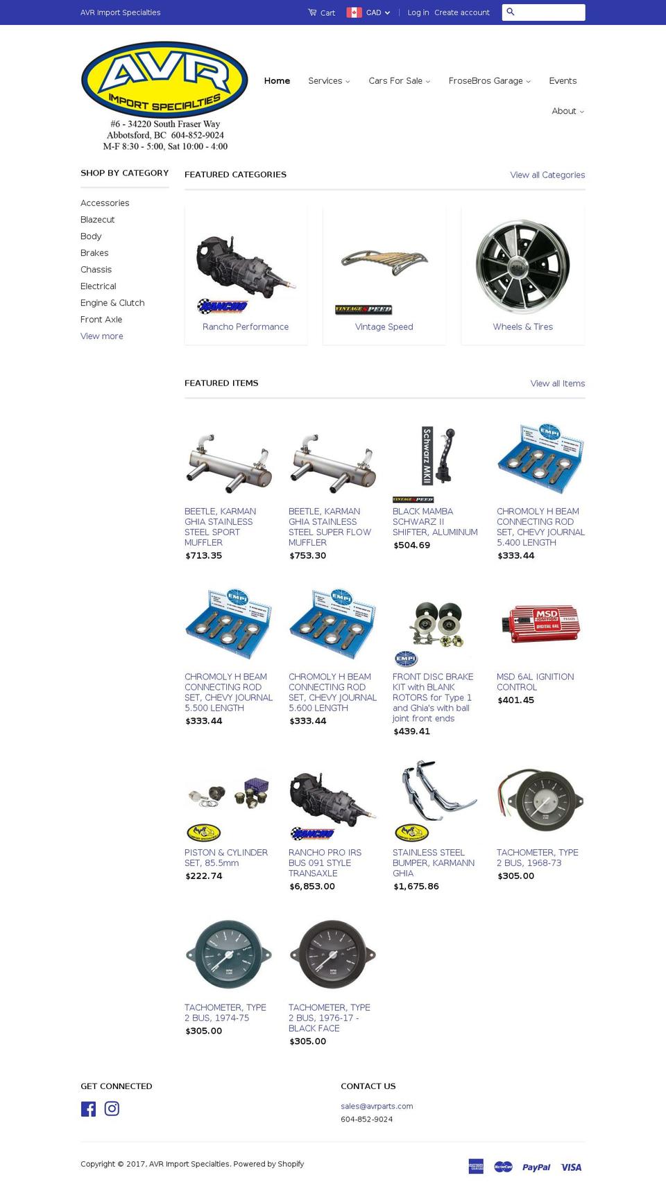 avrparts.com shopify website screenshot