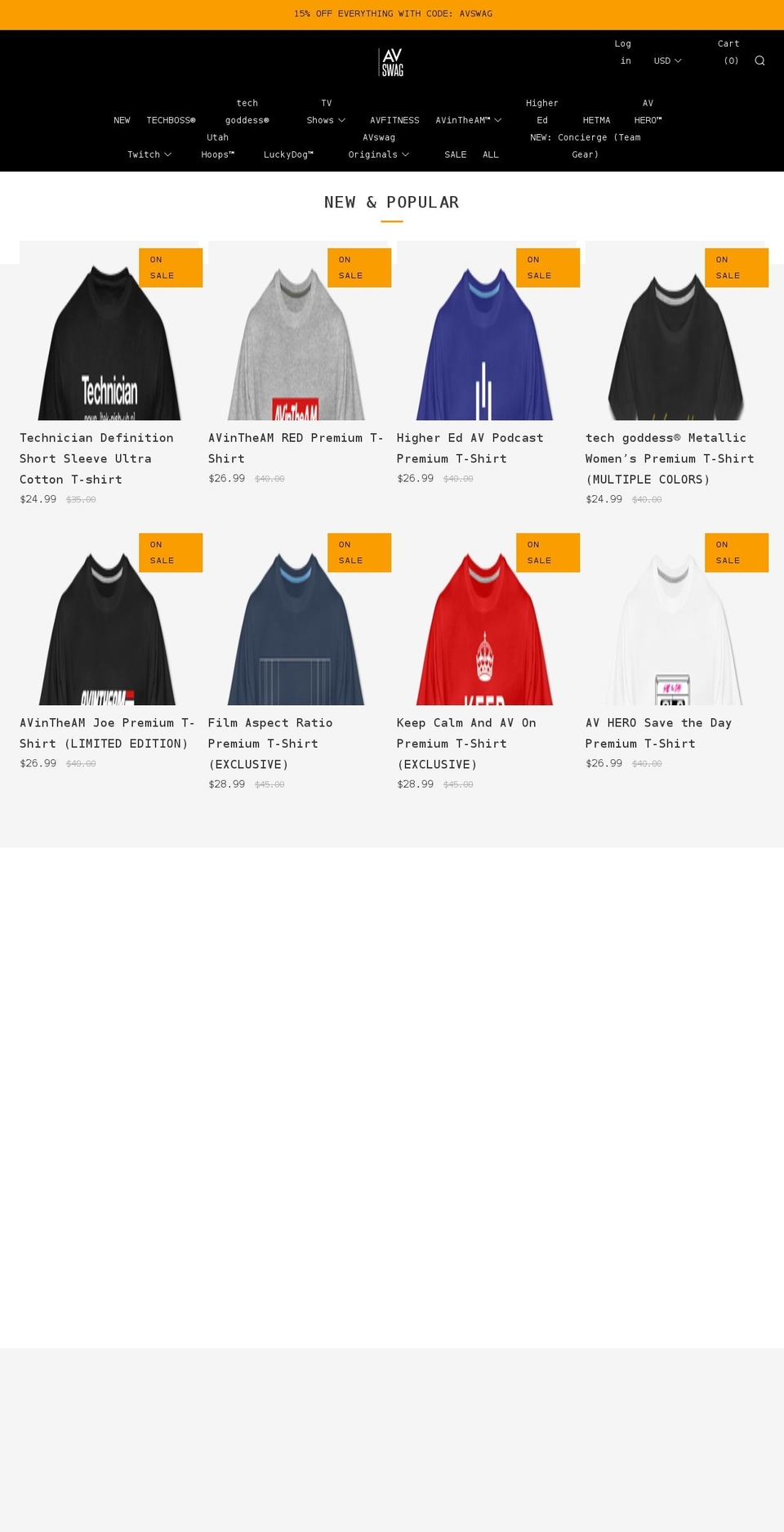 avswag.com shopify website screenshot