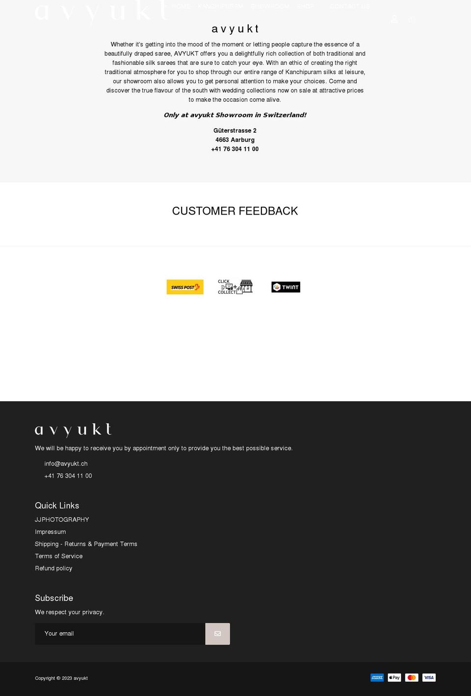 avyukt.ch shopify website screenshot