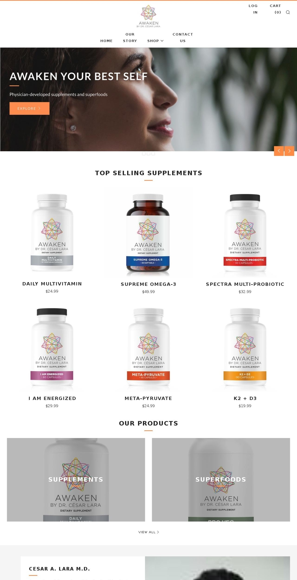 awakenbydrlara.com — Shopify storefront screenshot